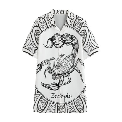 White And Black Scorpio Sign Print Cotton Hawaiian Shirt