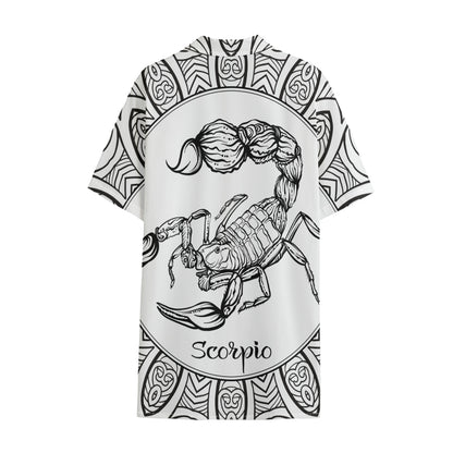 White And Black Scorpio Sign Print Cotton Hawaiian Shirt