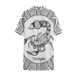 White And Black Scorpio Sign Print Cotton Hawaiian Shirt