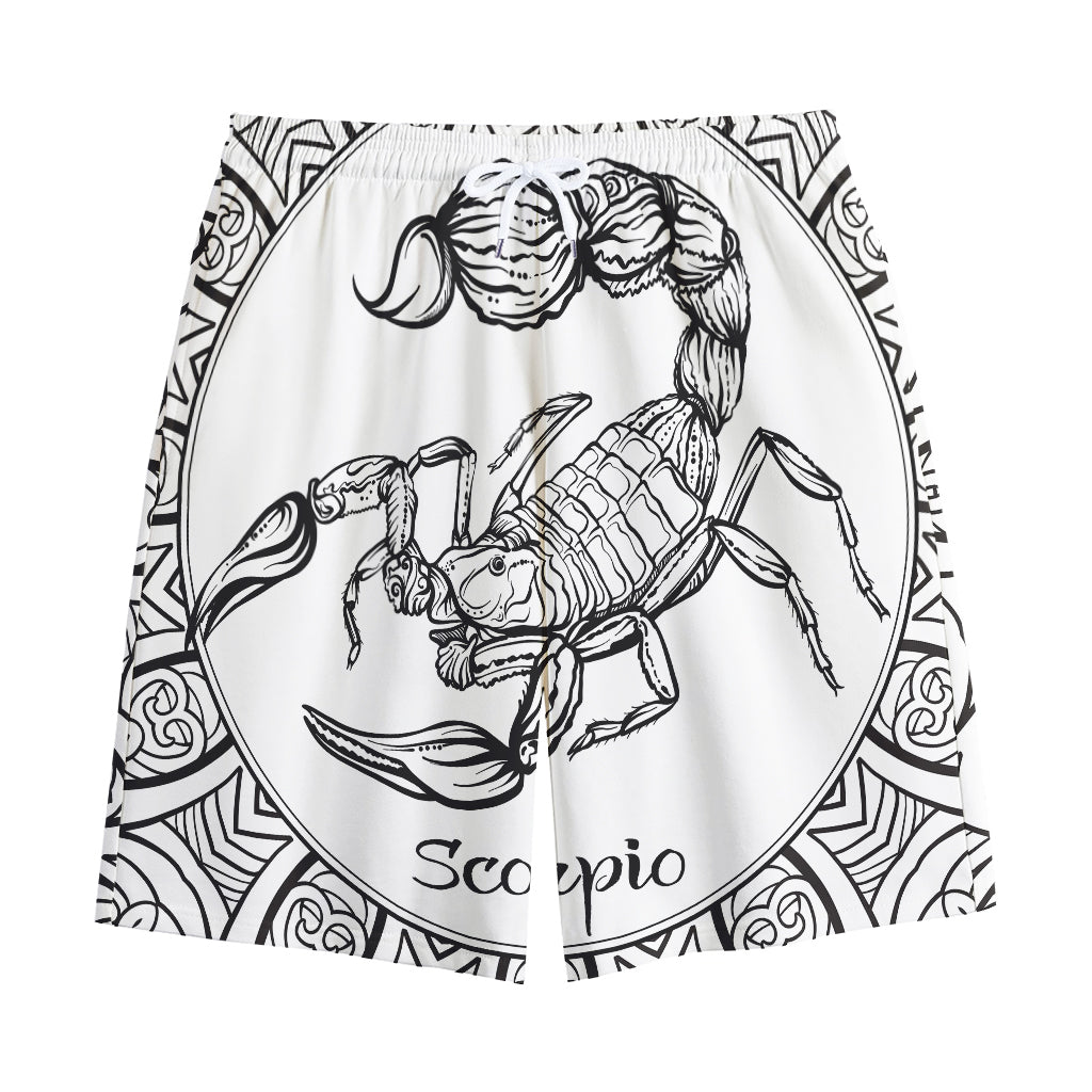 White And Black Scorpio Sign Print Cotton Shorts