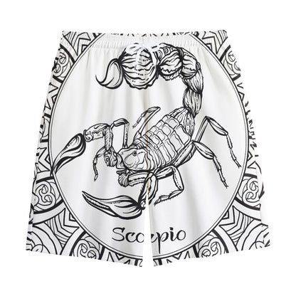 White And Black Scorpio Sign Print Cotton Shorts