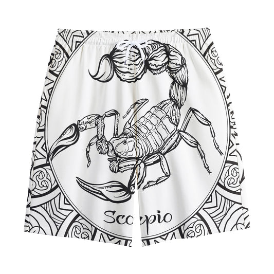 White And Black Scorpio Sign Print Cotton Shorts