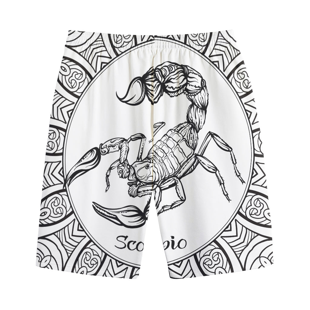 White And Black Scorpio Sign Print Cotton Shorts