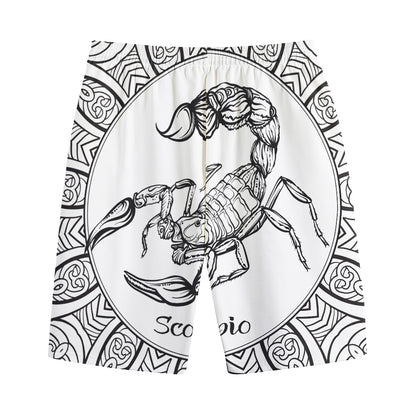White And Black Scorpio Sign Print Cotton Shorts