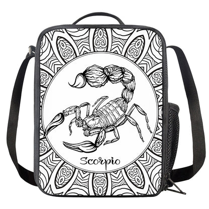 White And Black Scorpio Sign Print Crossbody Lunch Bag
