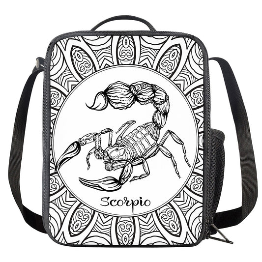 White And Black Scorpio Sign Print Crossbody Lunch Bag