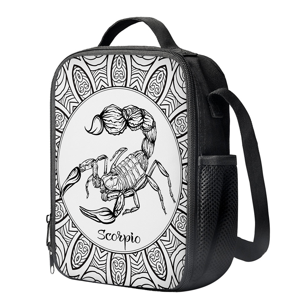 White And Black Scorpio Sign Print Crossbody Lunch Bag