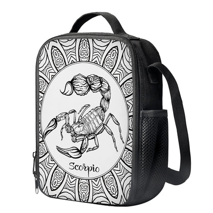 White And Black Scorpio Sign Print Crossbody Lunch Bag