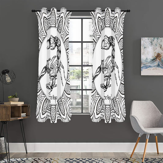 White And Black Scorpio Sign Print Curtain