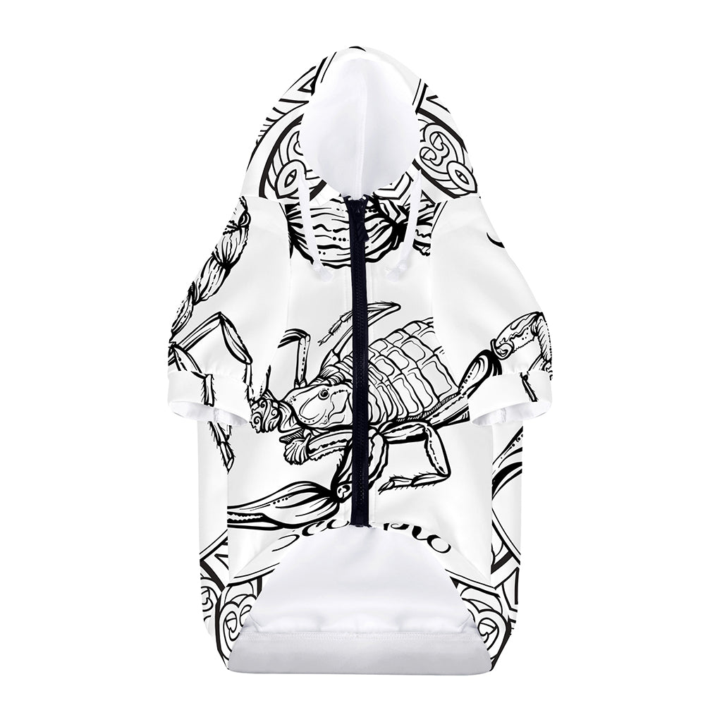 White And Black Scorpio Sign Print Dog Zip Up Hoodie