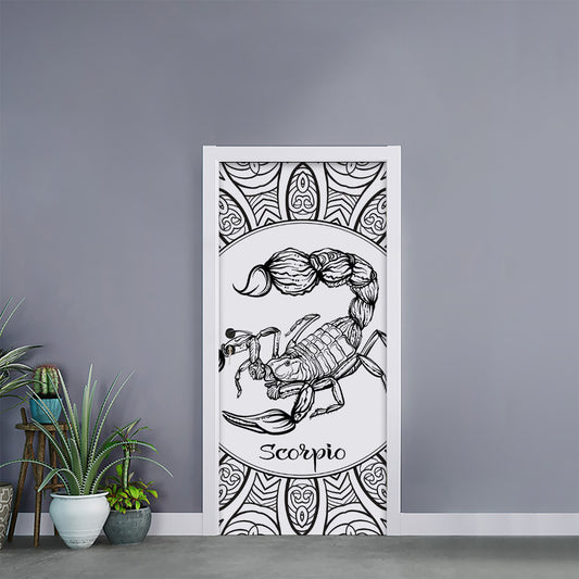 White And Black Scorpio Sign Print Door Sticker
