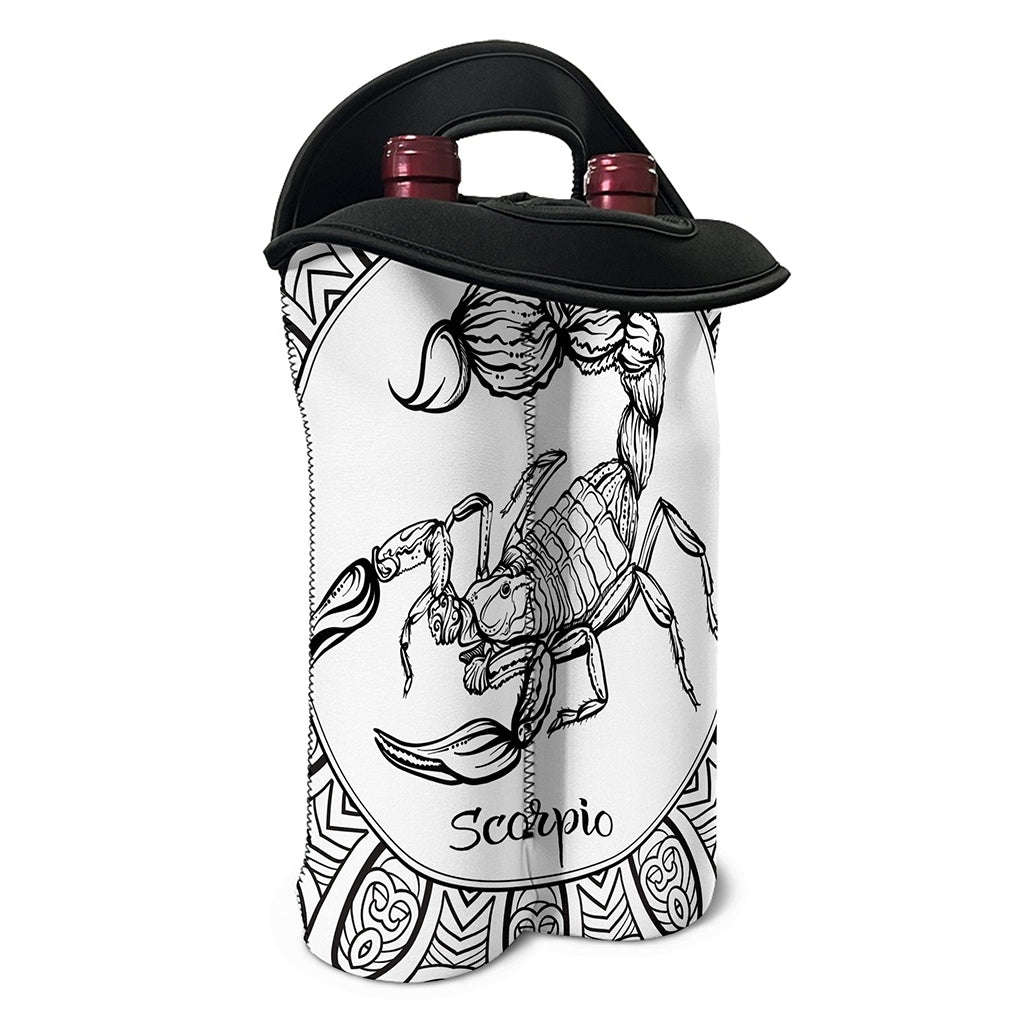 White And Black Scorpio Sign Print Double Neoprene Wine Tote