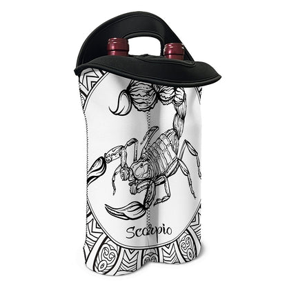 White And Black Scorpio Sign Print Double Neoprene Wine Tote