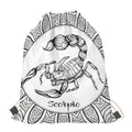 White And Black Scorpio Sign Print Drawstring Bag