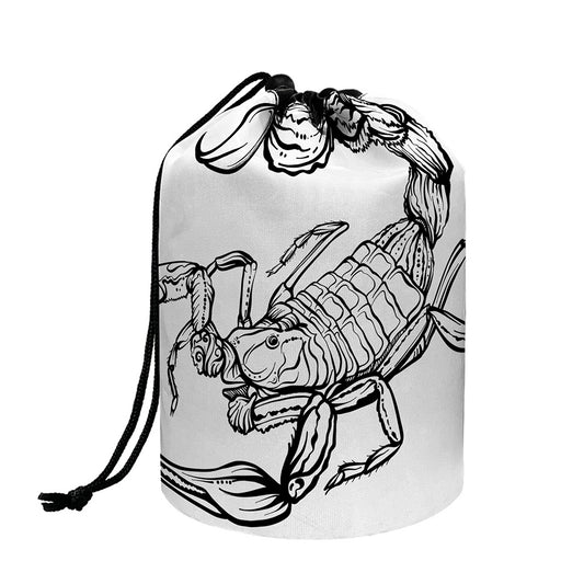White And Black Scorpio Sign Print Drawstring Makeup Bag