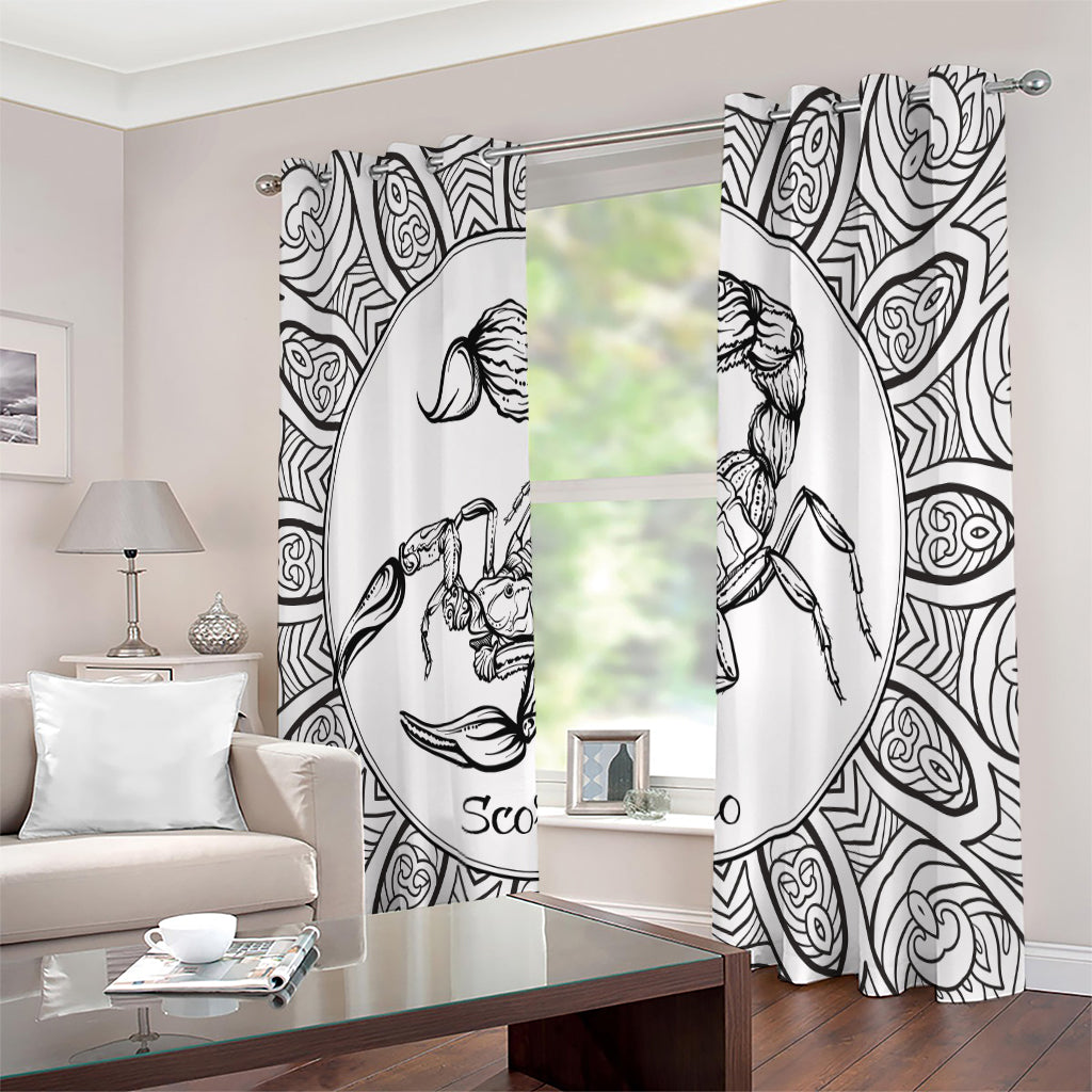 White And Black Scorpio Sign Print Extra Wide Grommet Curtains