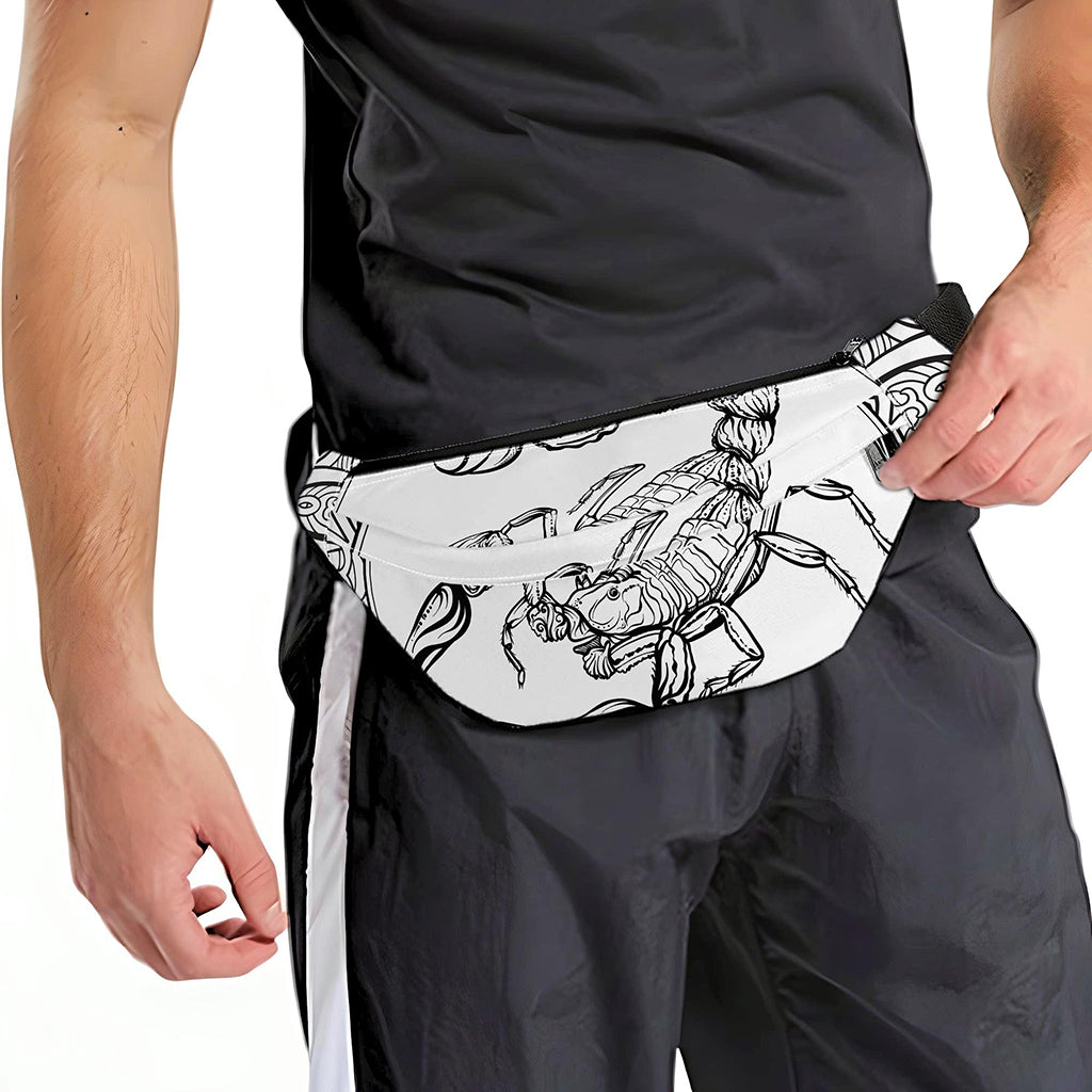 White And Black Scorpio Sign Print Fanny Pack