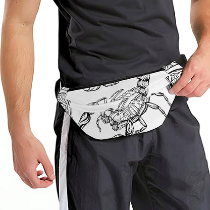 White And Black Scorpio Sign Print Fanny Pack