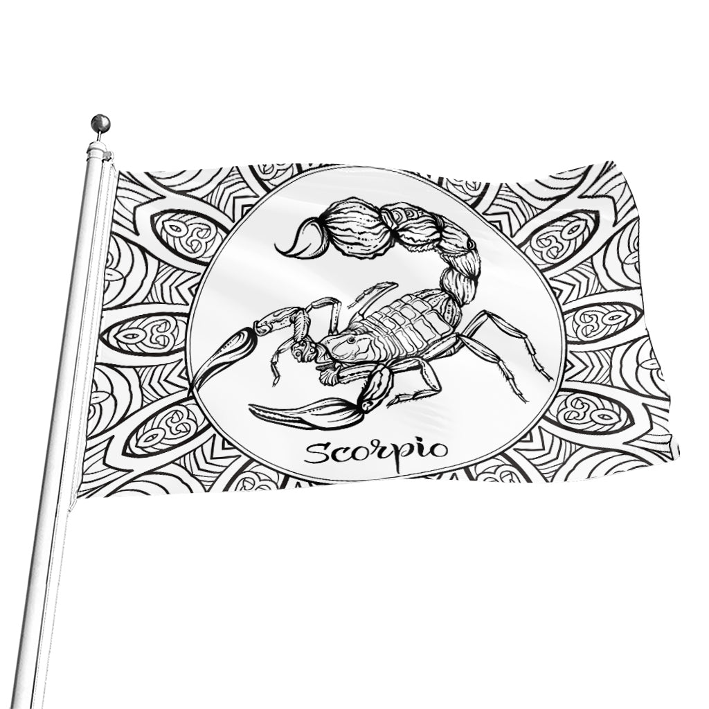 White And Black Scorpio Sign Print Flag