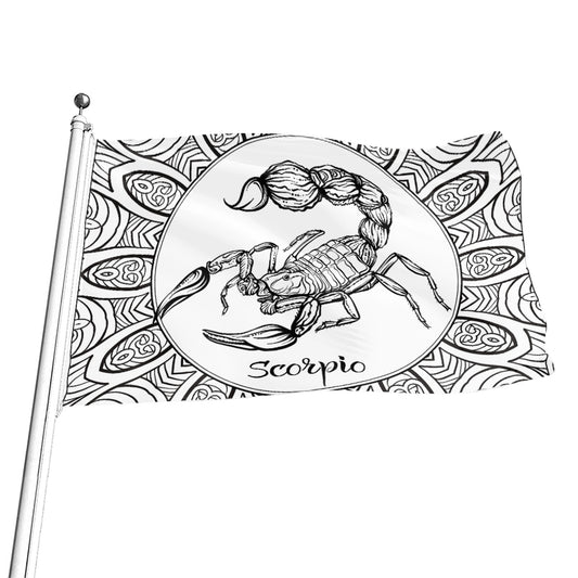 White And Black Scorpio Sign Print Flag