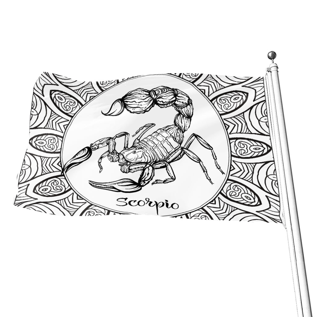 White And Black Scorpio Sign Print Flag