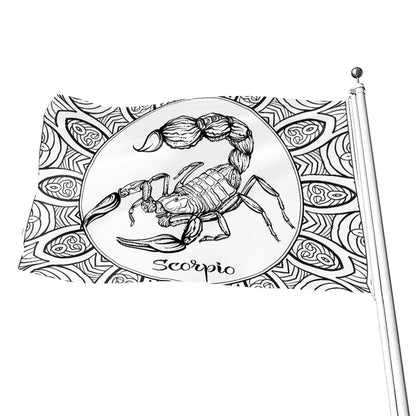 White And Black Scorpio Sign Print Flag