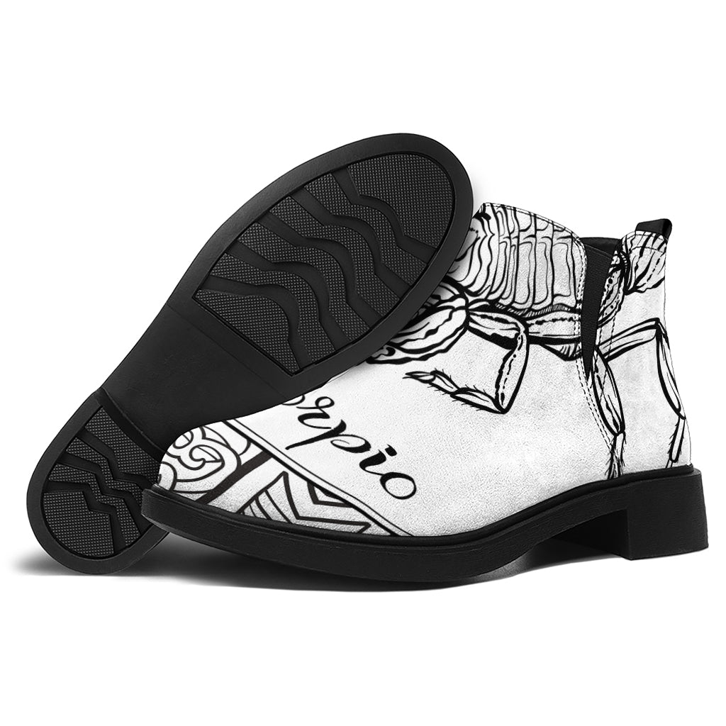 White And Black Scorpio Sign Print Flat Ankle Boots