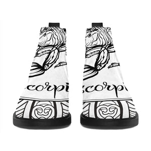 White And Black Scorpio Sign Print Flat Ankle Boots