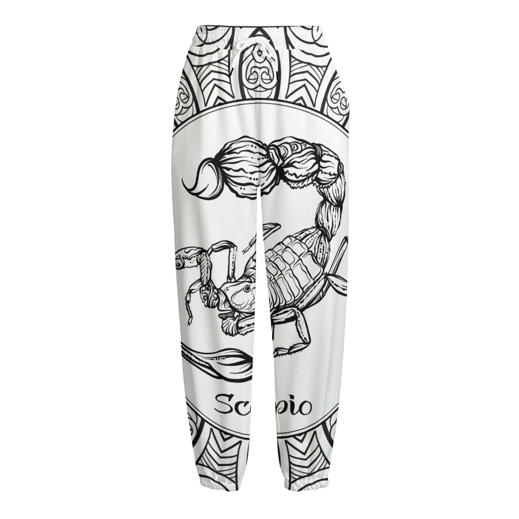 White And Black Scorpio Sign Print Fleece Lined Knit Pants