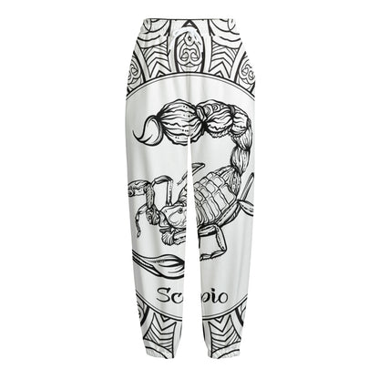 White And Black Scorpio Sign Print Fleece Lined Knit Pants
