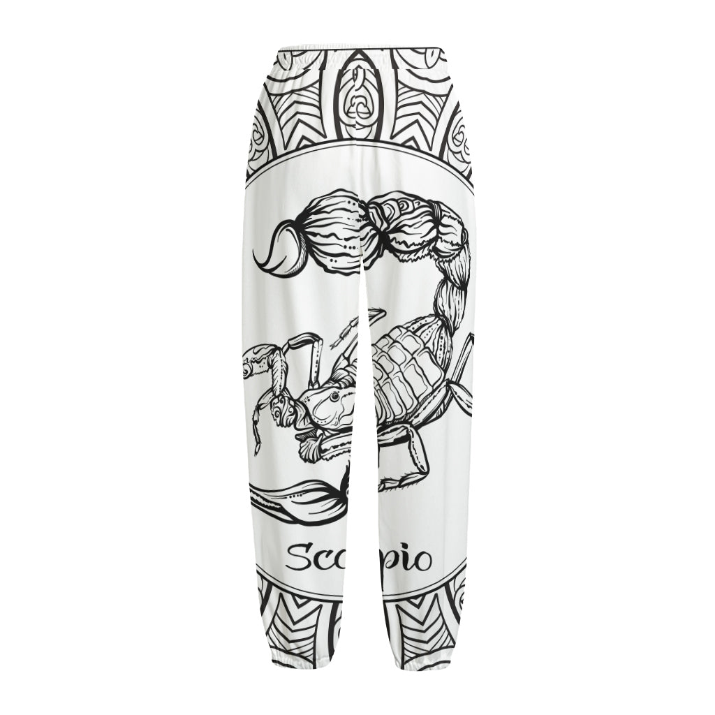 White And Black Scorpio Sign Print Fleece Lined Knit Pants