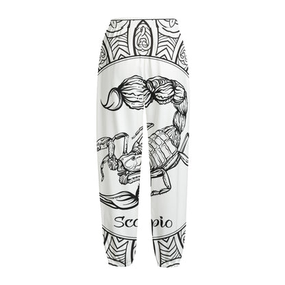 White And Black Scorpio Sign Print Fleece Lined Knit Pants