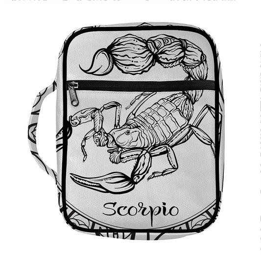 White And Black Scorpio Sign Print Front Pocket Bible Bag