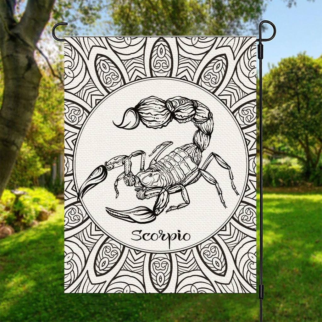 White And Black Scorpio Sign Print Garden Flag