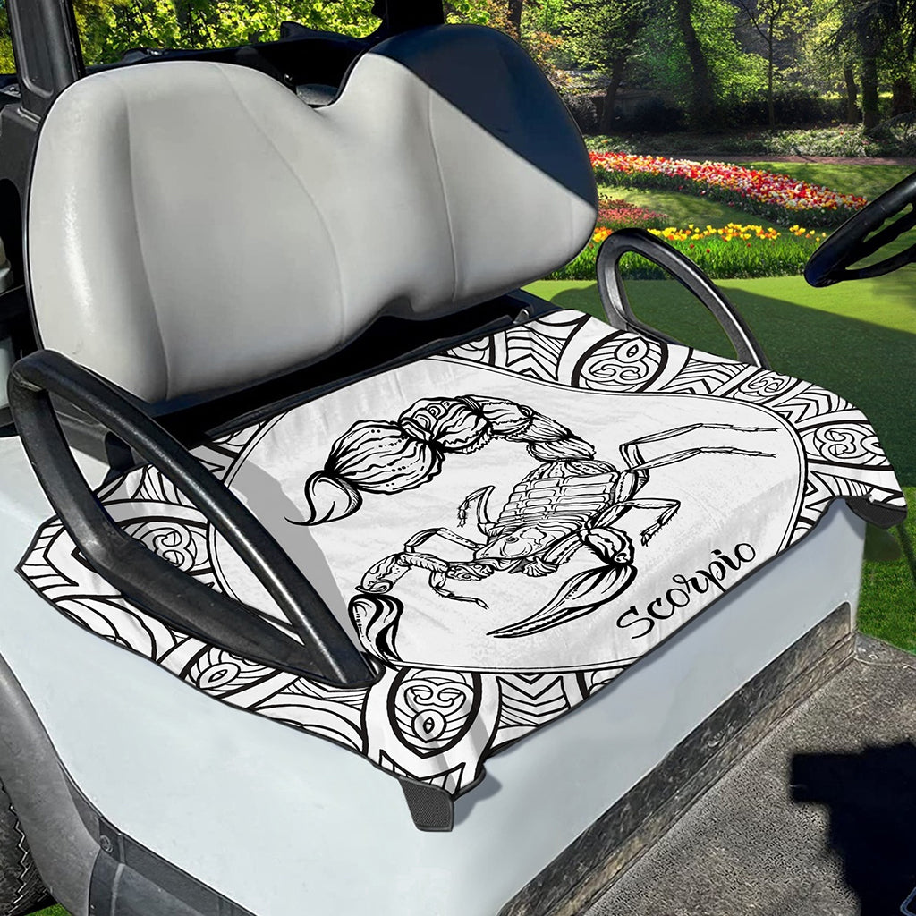 White And Black Scorpio Sign Print Golf Cart Seat Cover