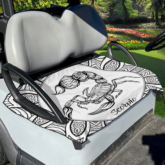 White And Black Scorpio Sign Print Golf Cart Seat Cover