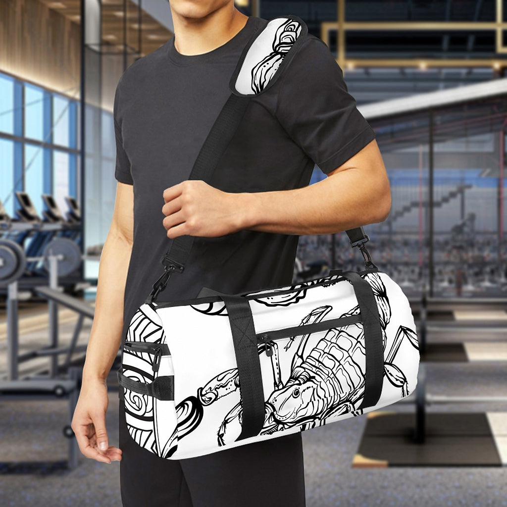 White And Black Scorpio Sign Print Gym Bag