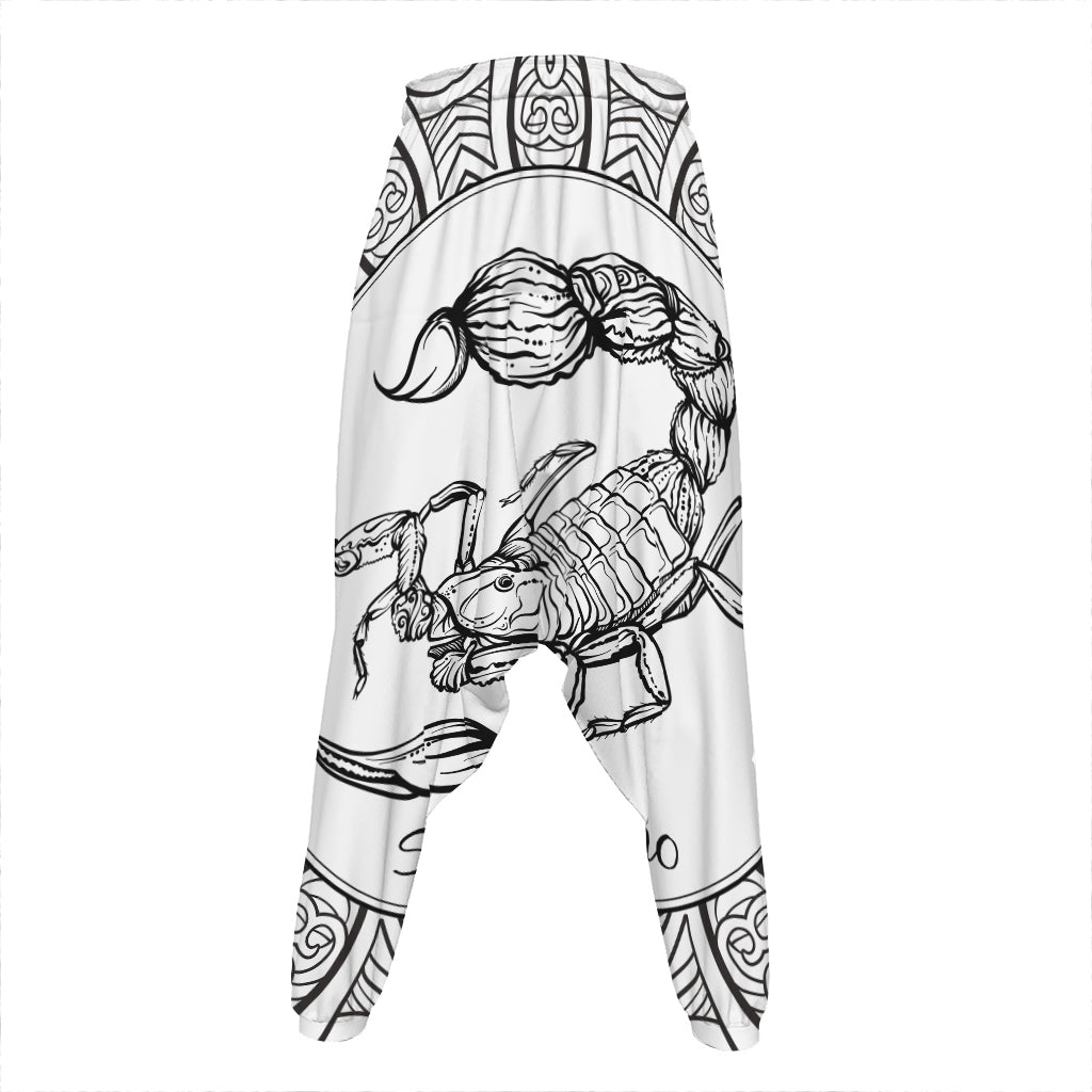 White And Black Scorpio Sign Print Hammer Pants