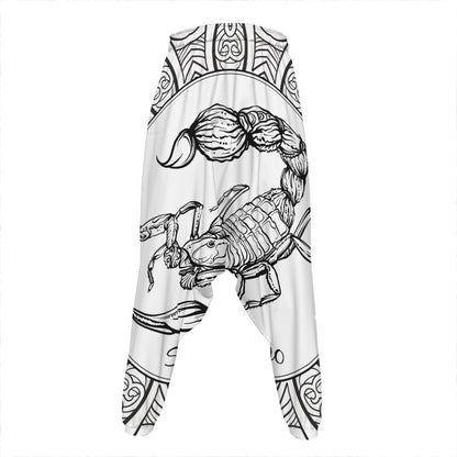 White And Black Scorpio Sign Print Hammer Pants