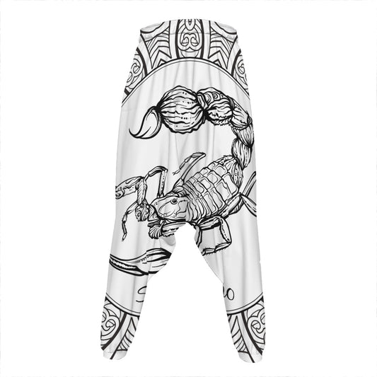 White And Black Scorpio Sign Print Hammer Pants