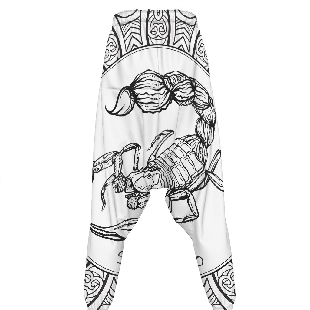 White And Black Scorpio Sign Print Hammer Pants
