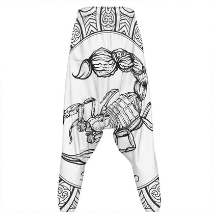 White And Black Scorpio Sign Print Hammer Pants