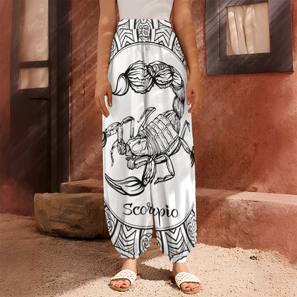 White And Black Scorpio Sign Print Harem Pants