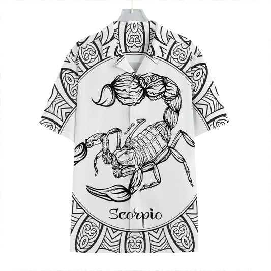 White And Black Scorpio Sign Print Hawaiian Shirt