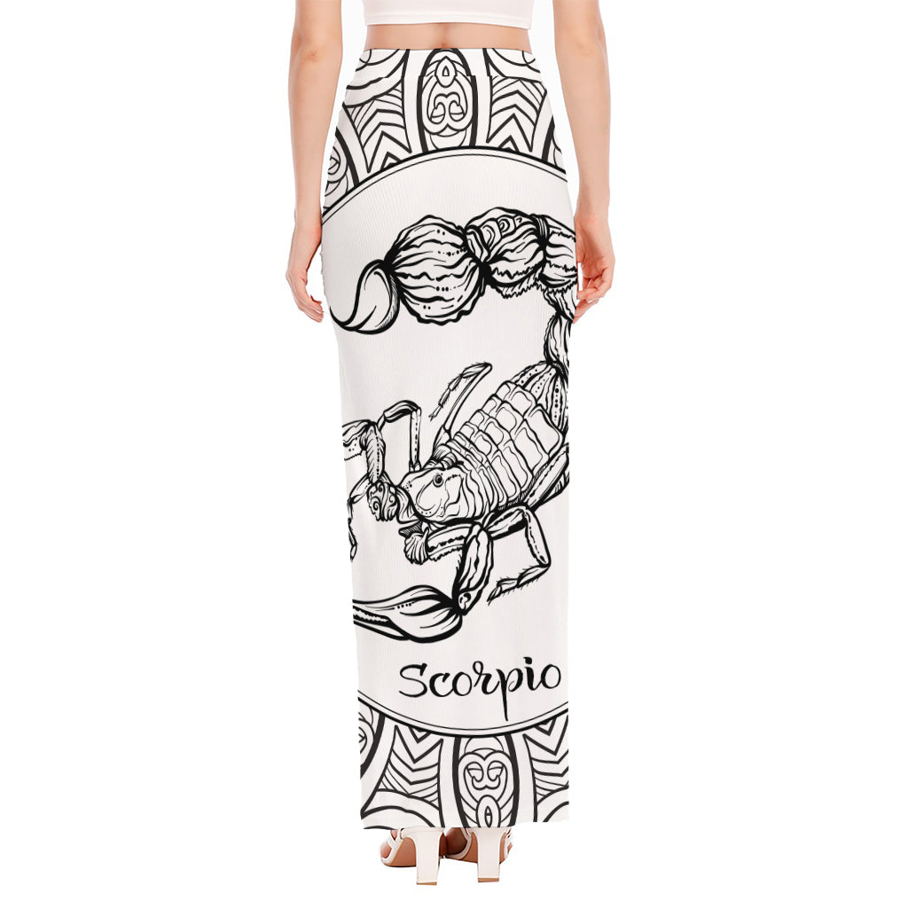 White And Black Scorpio Sign Print High Slit Maxi Skirt