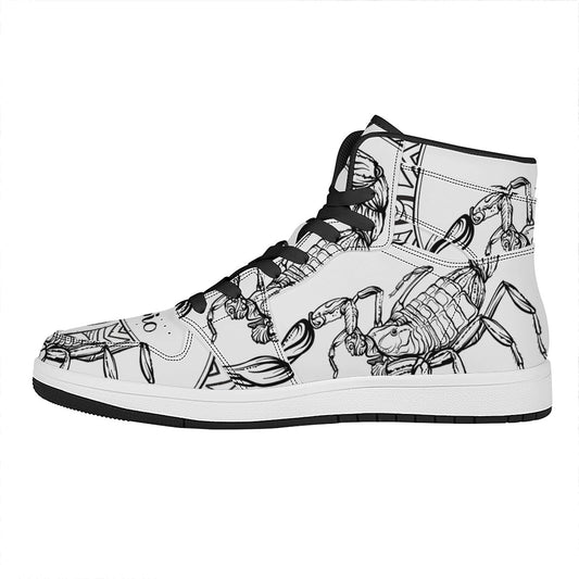 White And Black Scorpio Sign Print High Top Leather Sneakers