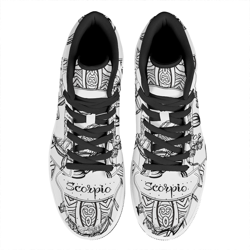 White And Black Scorpio Sign Print High Top Leather Sneakers
