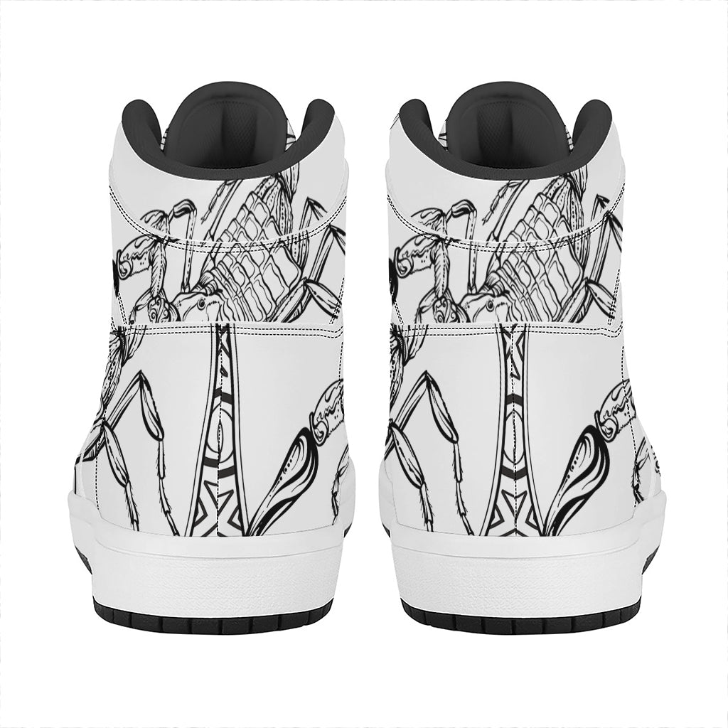 White And Black Scorpio Sign Print High Top Leather Sneakers