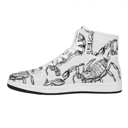 White And Black Scorpio Sign Print High Top Leather Sneakers