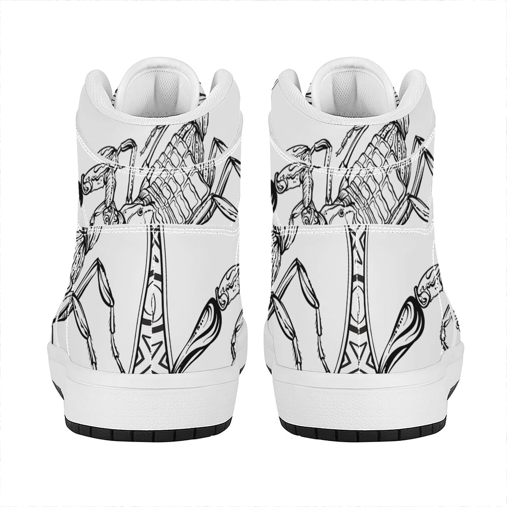 White And Black Scorpio Sign Print High Top Leather Sneakers